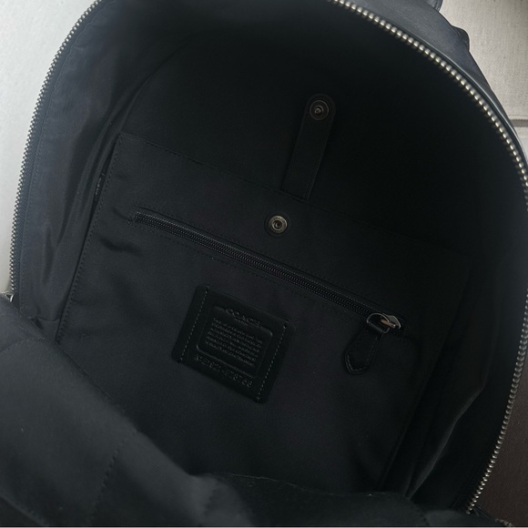 COACH Backpack Black Blue Monogram Mens Women’s Leather Bag Laptop School Work - Picture 5 of 7